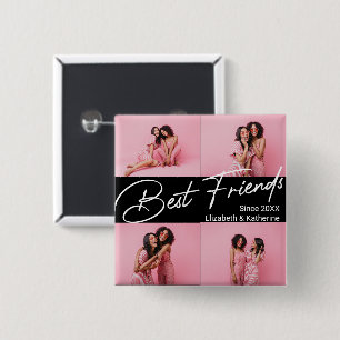 Modern Best Friends 4 Photo Collage Gift 2 Inch Square Button