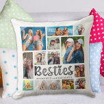 Modern Best Friends BESTIES 13 Photo Collage Throw Pillow<br><div class="desc">Easily create a modern photo collage keepsake throw pillow for your best friend with 13 pictures and the title BESTIES in a trendy hand lettered typography and personalized with names or your custom text against an editable black background colour. Makes a memorable gift for your BFF's birthday, as a graduation...</div>