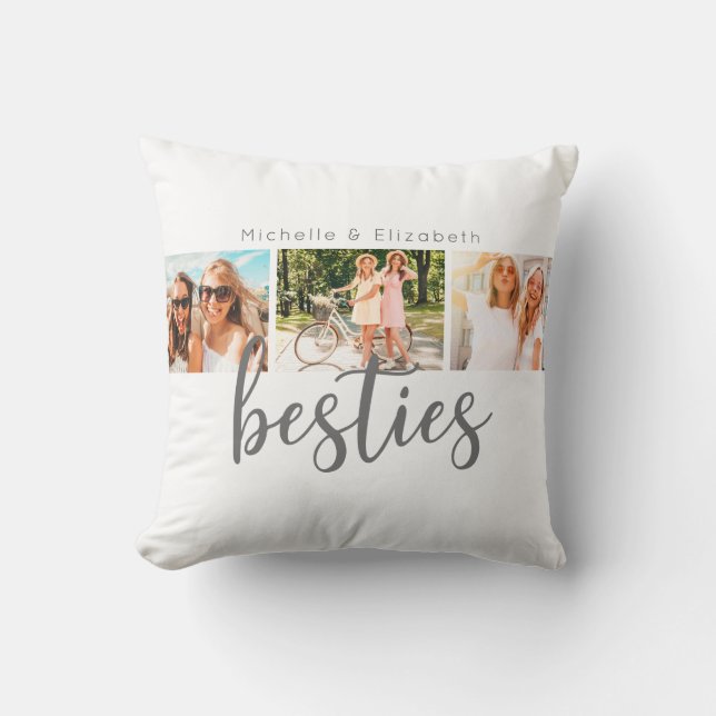 Modern Best Friends Besties Photo Collage Throw Pillow (Front)