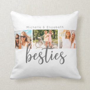 Modern Best Friends Besties Photo Collage Throw Pillow