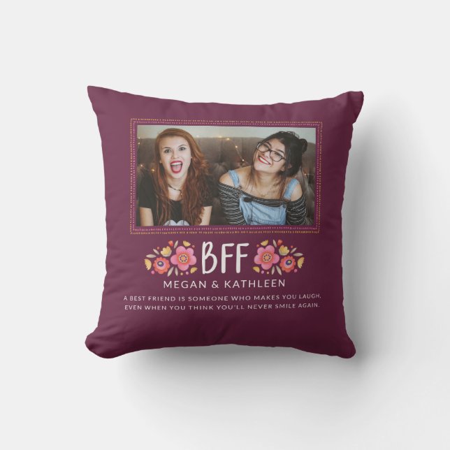 Modern Best Friends Besties Photo Throw Pillow (Front)