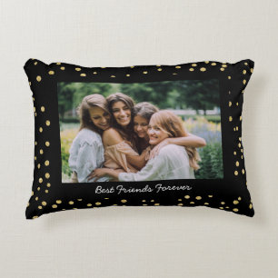 Modern Best Friends BFF Besties Photo Black Gold Accent Pillow