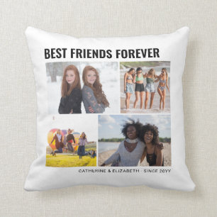 Modern Best Friends Forever 4 Photo Collage Names Throw Pillow