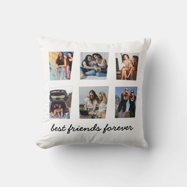 Modern Best Friends Forever 6 Photo Collage Throw Pillow (Front)