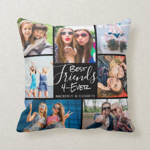 Modern BEST FRIENDS FOREVER 7 Photo Collage Throw  Pillow