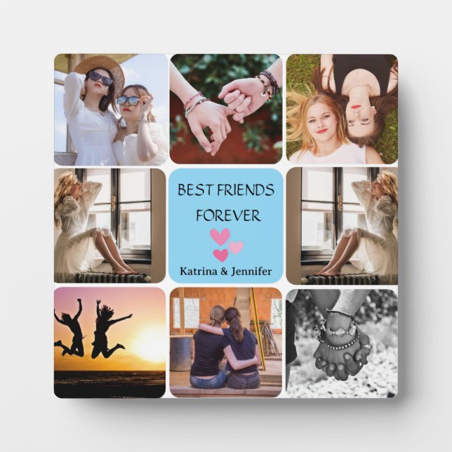Modern Best Friends Forever 8-Photo Collage Plaque (Front)