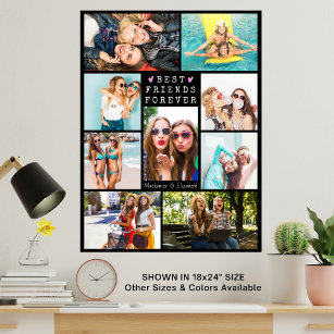 Modern BEST FRIENDS FOREVER 9 Photo Collage Names Poster