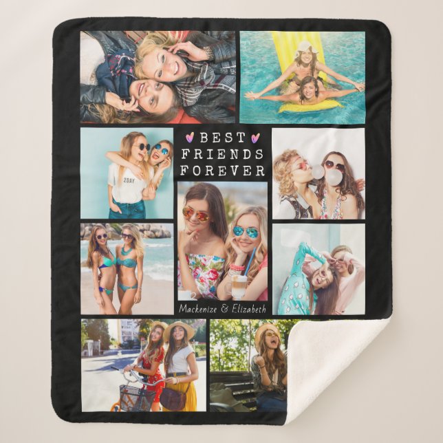 Modern BEST FRIENDS FOREVER 9 Photo Personalized Sherpa Blanket (Front)
