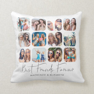 Modern Best Friends Forever Handwritten 12 Photo Throw Pillow