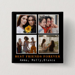 Modern Best Friends Forever Photo Collage   Bestie 2 Inch Square Button