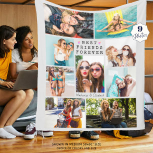 Modern BEST FRIENDS FOREVER Photo Collage Gray Fleece Blanket