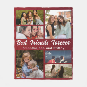 Modern BEST FRIENDS FOREVER Photo Collage Names Fleece Blanket