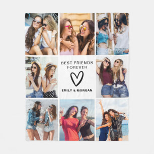 Modern Best Friends Forever Photo Collage Names Fleece Blanket