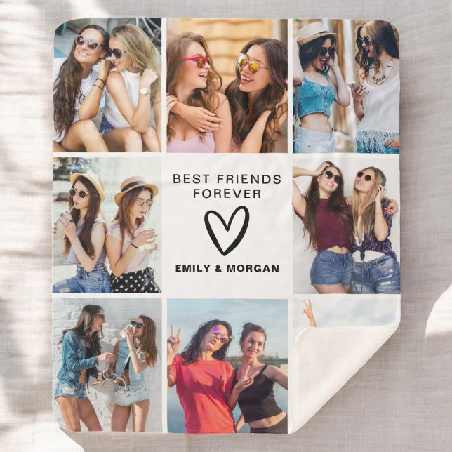 Modern Best Friends Forever Photo Collage Names Sherpa Blanket (Creator Uploaded)