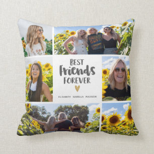 Modern Best Friends Forever Photo Collage Throw Pillow