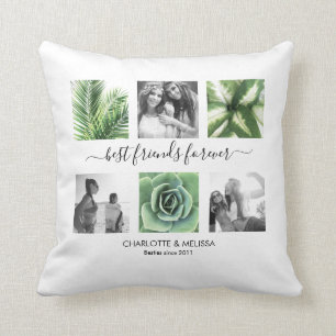 Modern best friends forever photo collage throw pillow