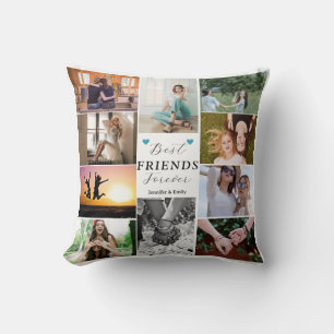 Modern Best Friends Forver 10 Photo Collage Throw Pillow