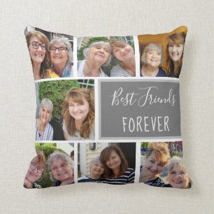 Modern Best Friends Photo Collage BFF Quote Throw Pillow