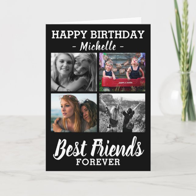 Modern Best Friends Photo Collage Happy Birthday Card (Front)