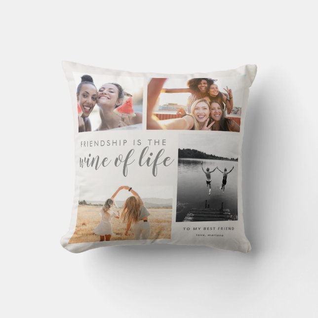 Modern Best Friends Photo Collage Quote Bff Bestie Throw Pillow (Front)