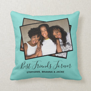 Modern Best Friends Photo Personalized Fun Green  Throw Pillow
