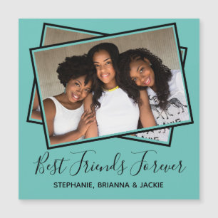 Modern Best Friends Photo Personalized Teal Magnet