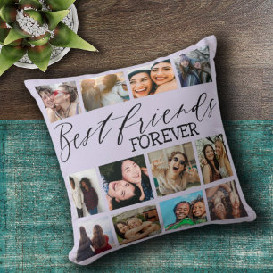 Modern Best Friends Purple Photo Collage Throw Pillow