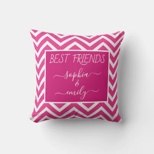 Modern Best Friends Script Name Pink Chevron Throw Pillow