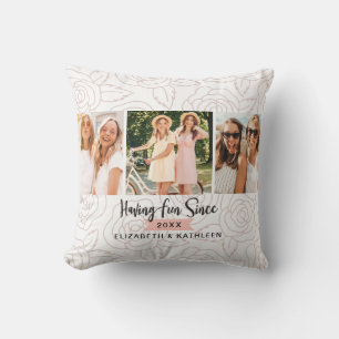 Modern Best Friends Script Photo Throw Pillow