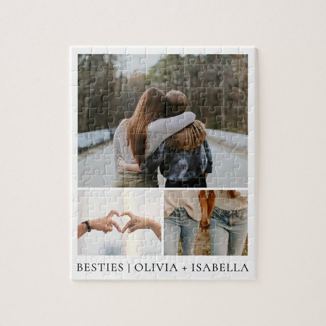 Modern Best Friends Simple Besties Photo Collage Jigsaw Puzzle (Vertical)