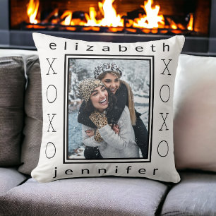 Modern Best Friends XOXO Personalized Photo Throw Pillow