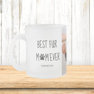 Modern Best Fur Mom Ever   Dog Photo Frosted Glass Coffee Mug