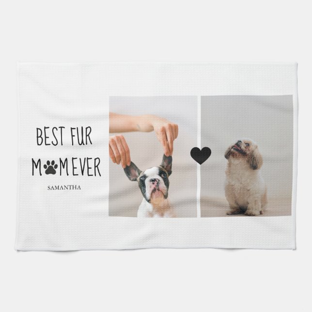 Modern Best Fur Mom Ever | Dog Photo Kitchen Towel (Horizontal)
