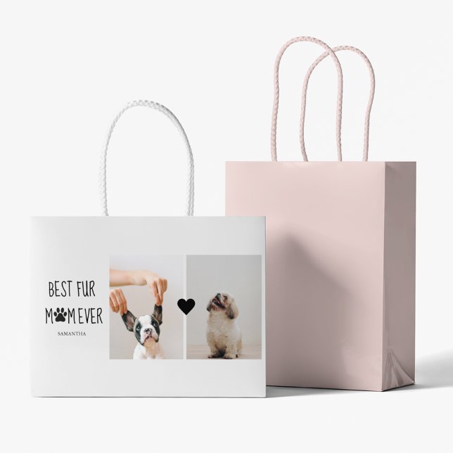 Modern Best Fur Mom Ever | Dog Photo Large Gift Bag (Creator Uploaded)
