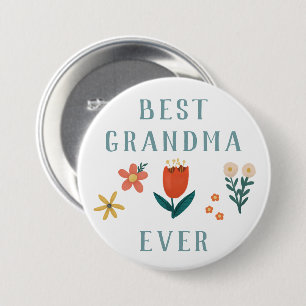 Modern Best Grandma Ever Floral Mothers Day 3 Inch Round Button
