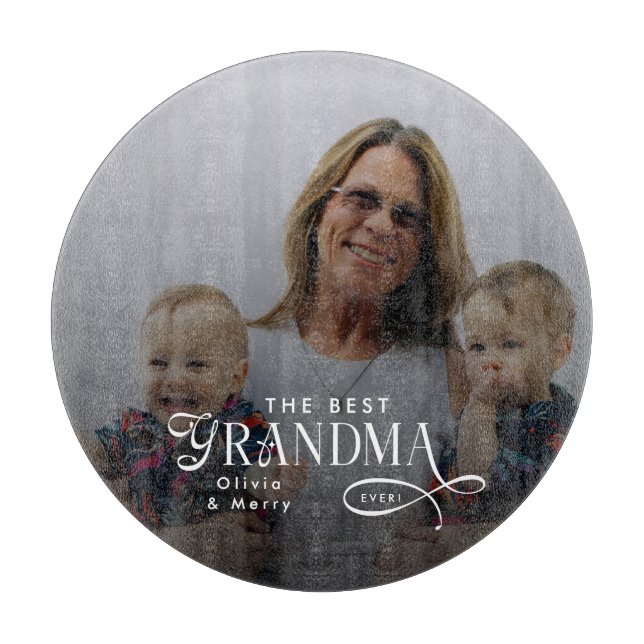 Modern Best Grandma Ever Photo Personalized Cutting Board (Front)