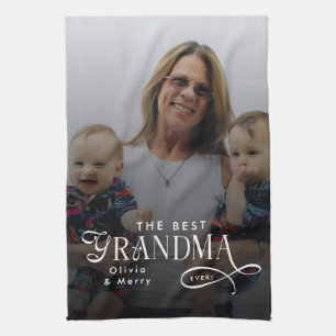 Modern Best Grandma Ever Photo Personalized Kitchen Towel