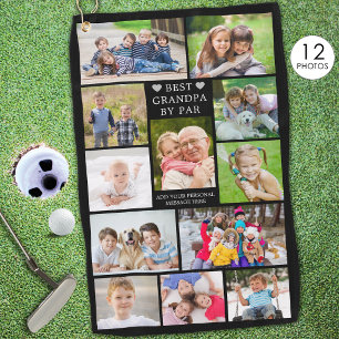 Modern BEST GRANDPA BY PAR 12 Photo Collage Custom Golf Towel