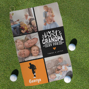 Modern Best Grandpa by Par Photo Collage Gift Golf Towel