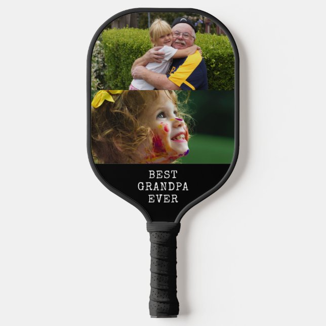 Modern Best Grandpa Ever 2 Photo Collage    Pickleball Paddle (Front)
