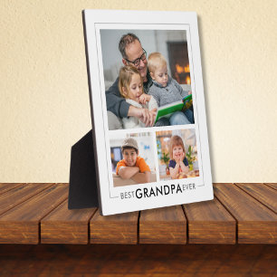 Modern Best Grandpa Ever 3 Photo Collage White   Plaque