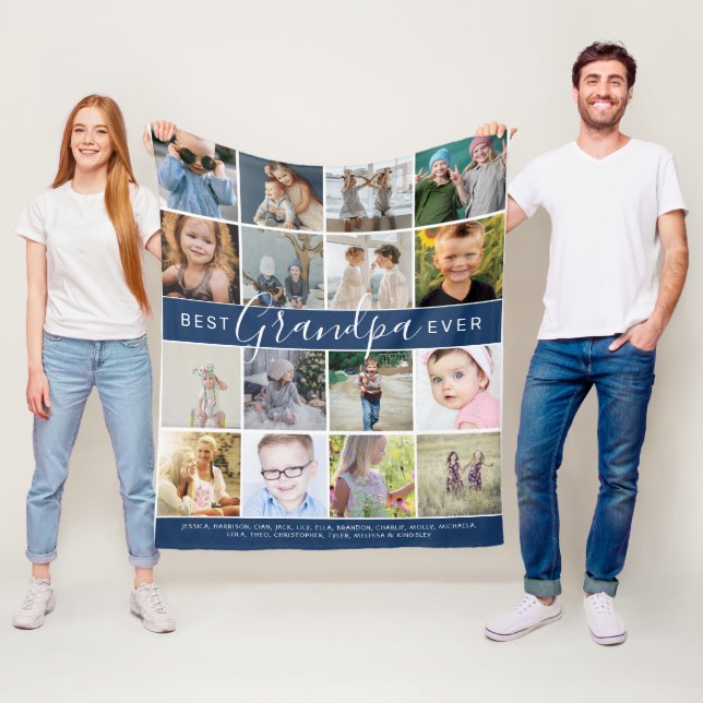 Modern Best Grandpa Ever Photo Collage & Names Fleece Blanket (In Situ)