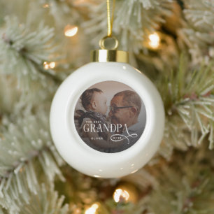 Modern Best GrandPa Ever Photo Personalized Ceramic Ball Christmas Ornament