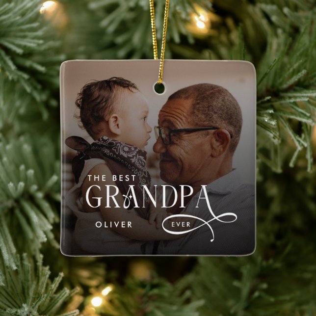 Modern Best GrandPa Ever Photo Personalized Ceramic Ornament (Tree)
