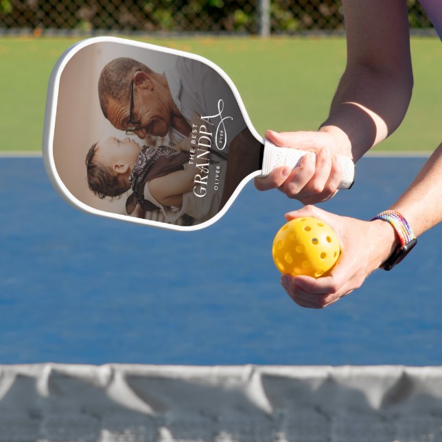 Modern Best GrandPa Ever Photo Personalized Pickleball Paddle (Insitu)