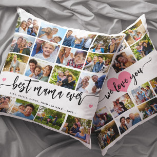 Modern Best Mama Ever 32 photo collage keepsake Throw Pillow