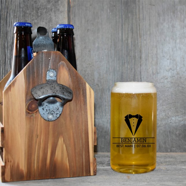 Modern Best Man Custom Name with Tuxedo Can Glass (Creator Uploaded)