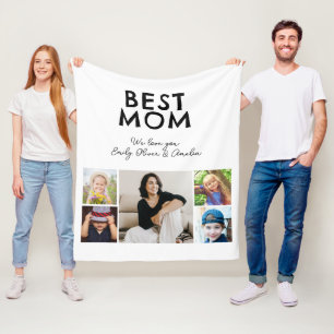 Modern Best Mom 4 Kids Photo Collage Keepsake Fleece Blanket