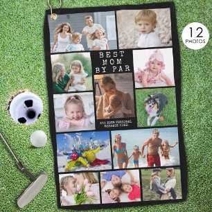 Modern BEST MOM BY PAR Photo Collage Personalized Golf Towel
