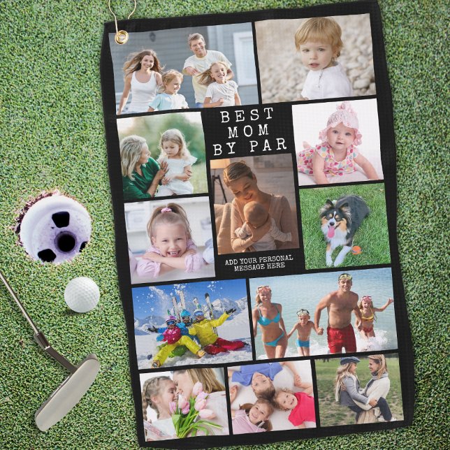 Modern BEST MOM BY PAR Photo Collage Personalized Golf Towel (Creator Uploaded)